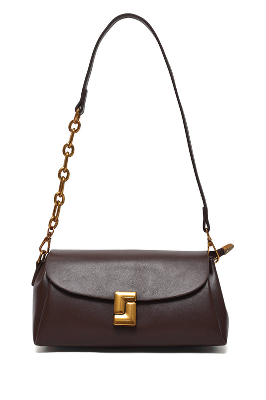 CHAIN ACCENT SHOULDER BAG-COFFEE