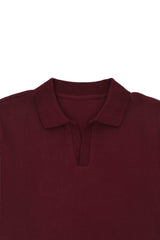 RIB COLLAR KNIT POLO-BURGUNDY