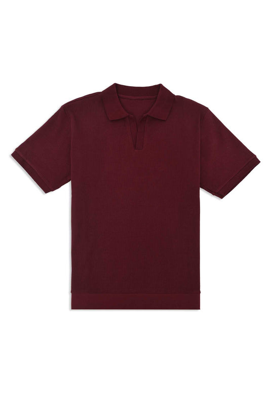 RIB COLLAR KNIT POLO-BURGUNDY