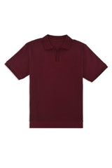 RIB COLLAR KNIT POLO-BURGUNDY