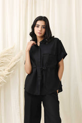 BREEZE WRAP ENSEMBLE CO-ORD SET-BLACK