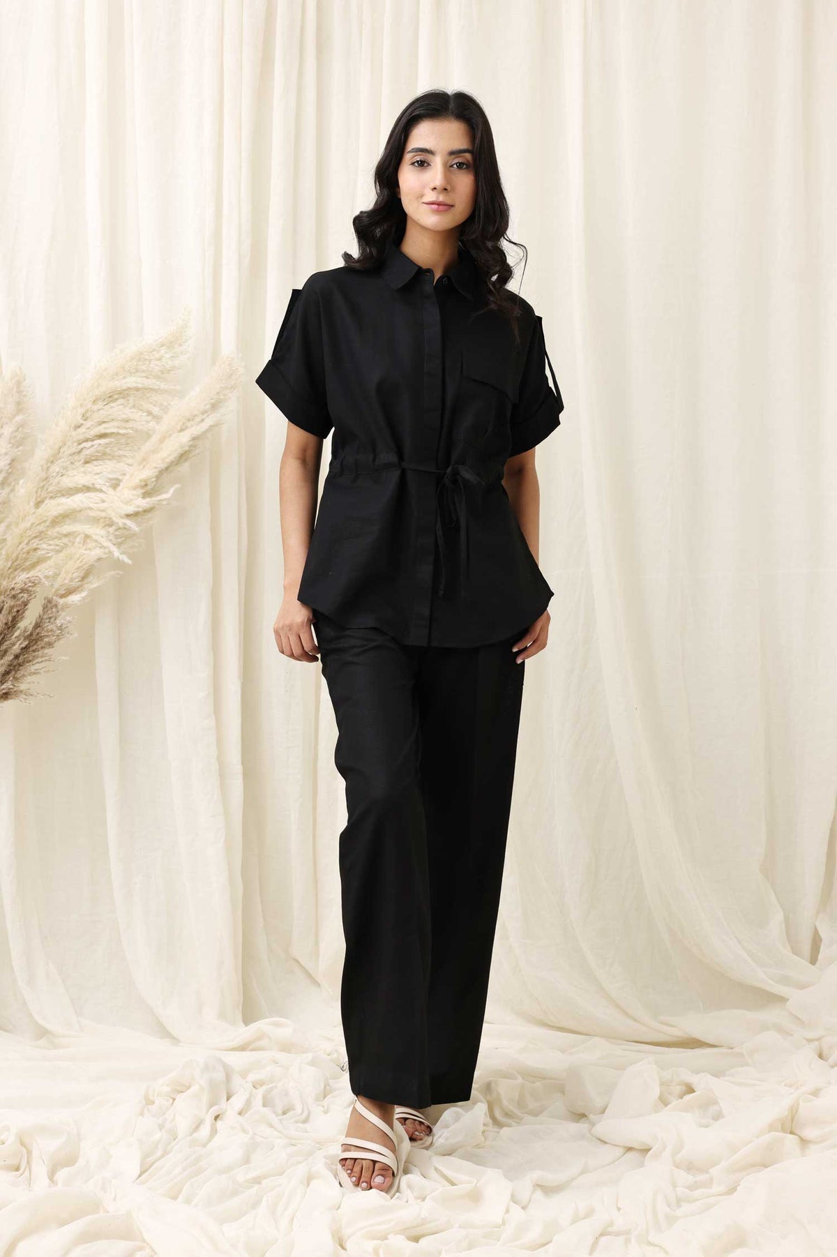 BREEZE WRAP ENSEMBLE CO-ORD SET-BLACK