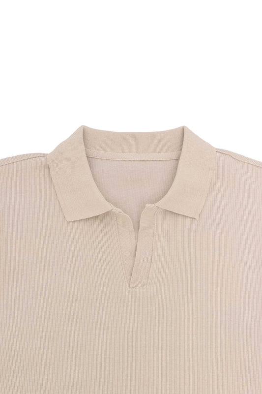 RIB COLLAR KNIT POLO-KHAKI