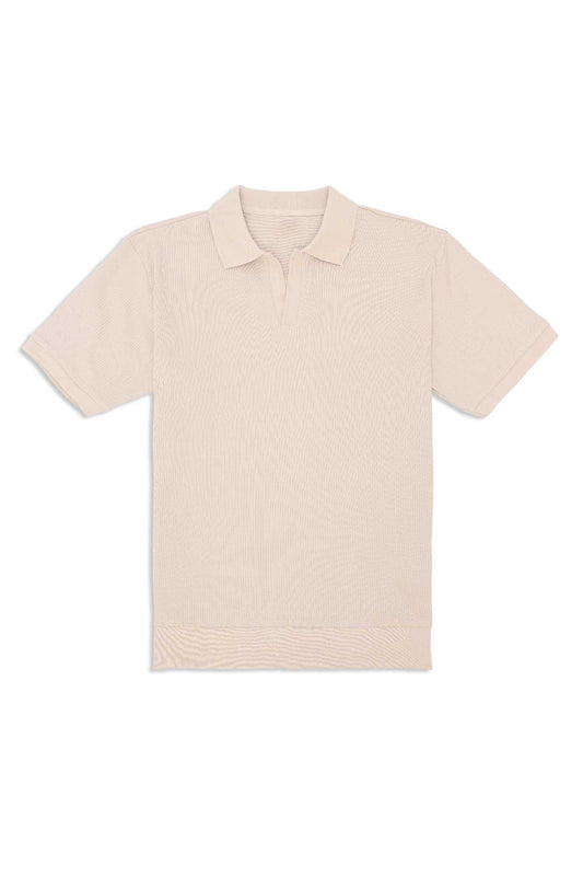 RIB COLLAR KNIT POLO-KHAKI