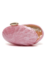OVAL SHEEL EMBOSSED CLUTCH-PINK