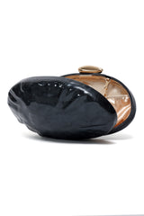 OVAL SHEEL EMBOSSED CLUTCH-BLACK