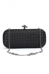 WOVEN SATIN CLUTCH-BLACK