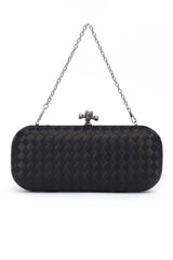 WOVEN SATIN CLUTCH-BLACK