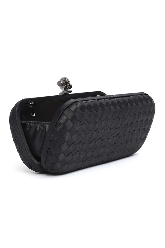 WOVEN SATIN CLUTCH-BLACK