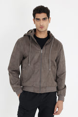 TWO-TONE SUEDE HOODIE-DK-GREY