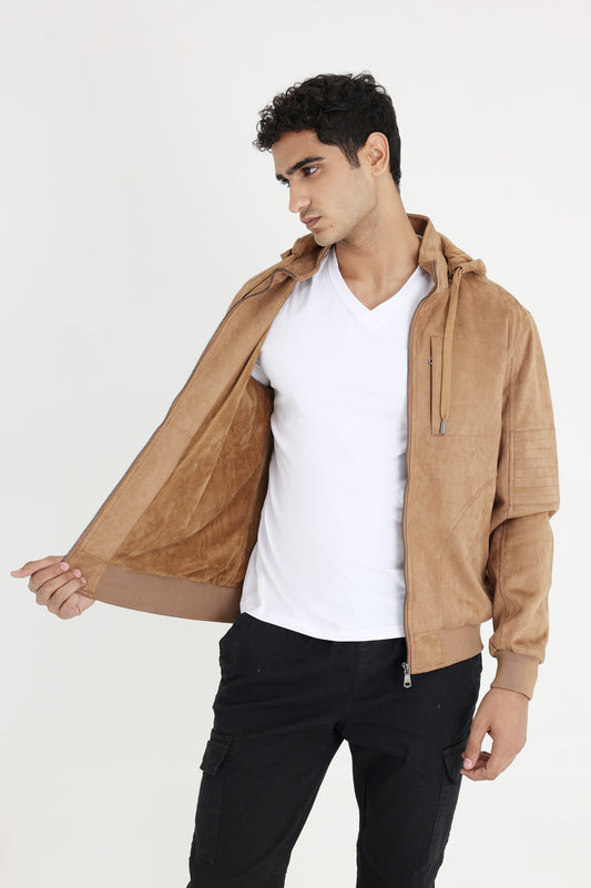 TWO-TONE SUEDE HOODIE-MUSTARD