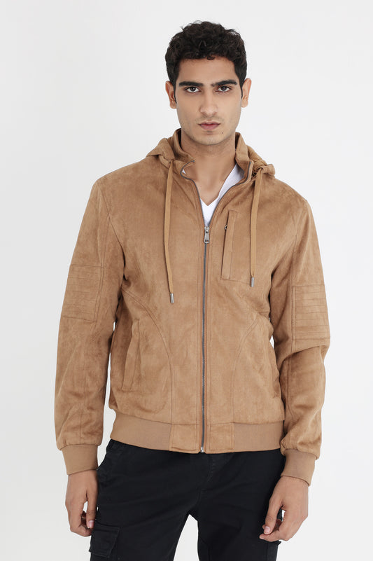 TWO-TONE SUEDE HOODIE-MUSTARD