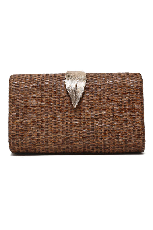 LEAF OVER ICON CLUTCH-COFFEE