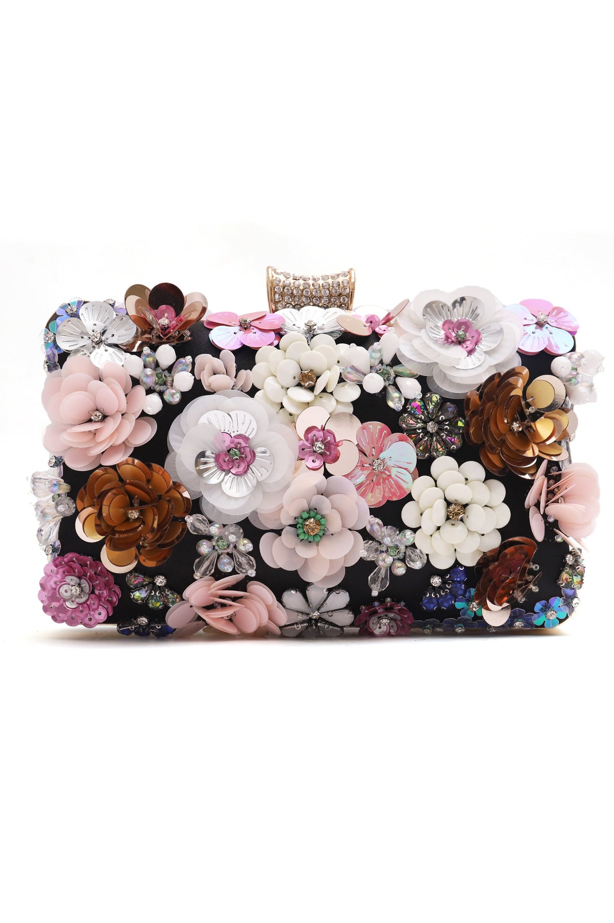 FLORAL EMBELLISHED CLUTCH-BLACK