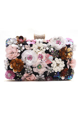 FLORAL EMBELLISHED CLUTCH-BLACK