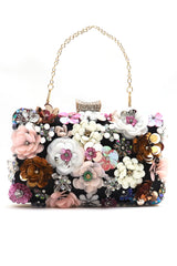 FLORAL EMBELLISHED CLUTCH-BLACK