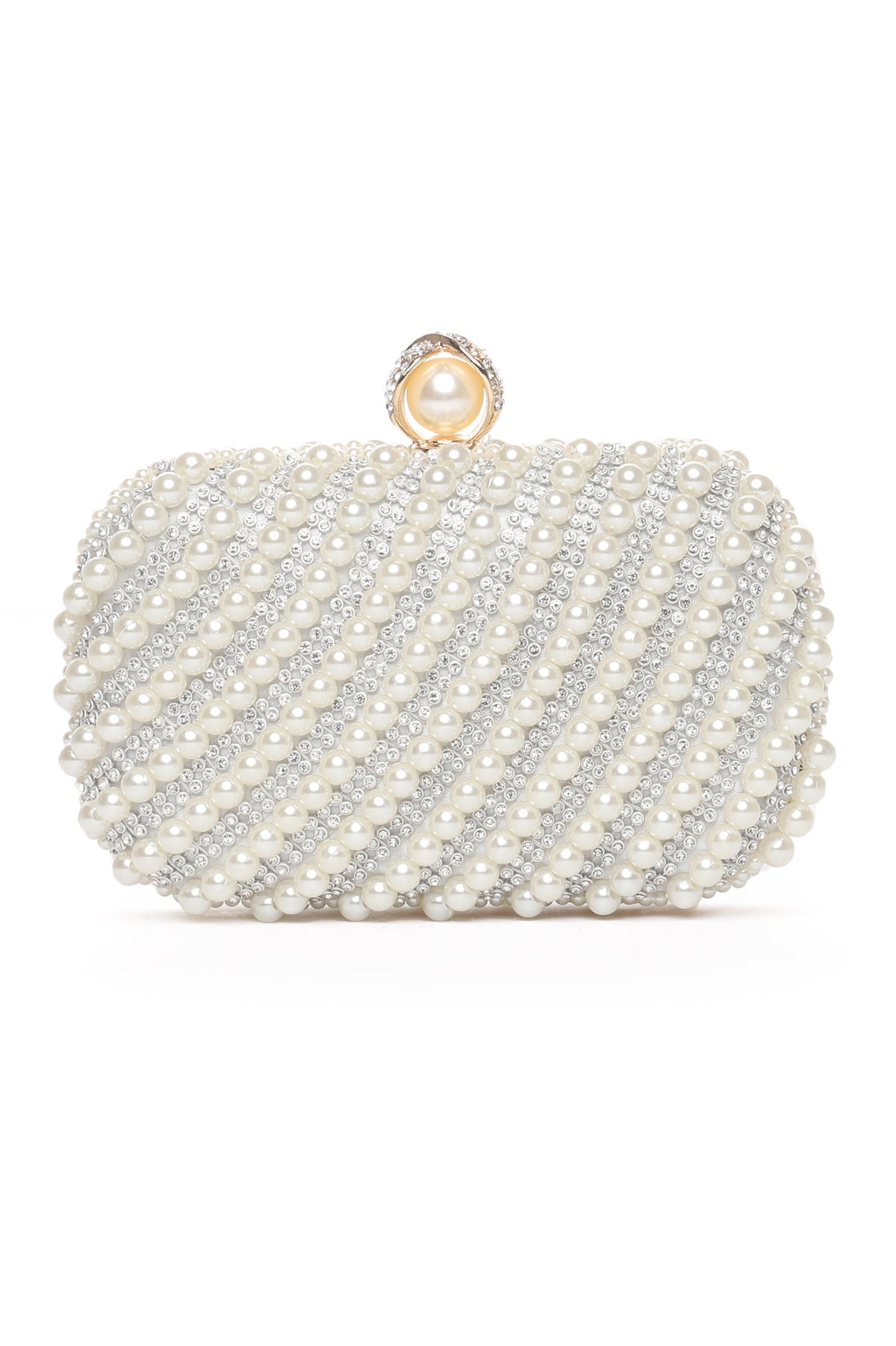 ROUND PEARLS CLUTCH-WHITE