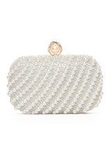 ROUND PEARLS CLUTCH-WHITE
