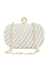 ROUND PEARLS CLUTCH-WHITE