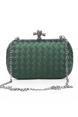 WOVEN SATIN CLUTCH-GREEN