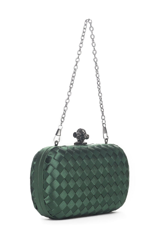 WOVEN SATIN CLUTCH-GREEN