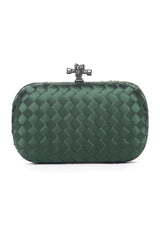 WOVEN SATIN CLUTCH-GREEN