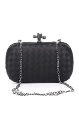 SATIN WEAVE KNOT CLUTCH-BLACK