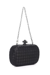SATIN WEAVE KNOT CLUTCH-BLACK