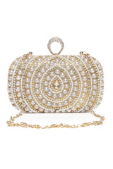 PEARL EMBELLISHED CLUTCH-GOLD