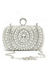 PEARL EMBELLISHED CLUTCH-SILVER