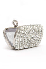 PEARL EMBELLISHED CLUTCH-SILVER