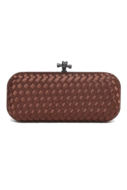 WOVEN SATIN CLUTCH-COFFEE