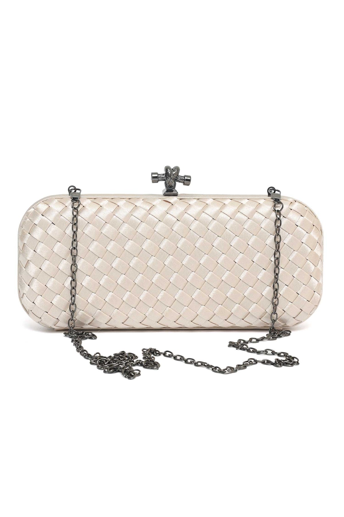 WOVEN SATIN CLUTCH-BEIGE