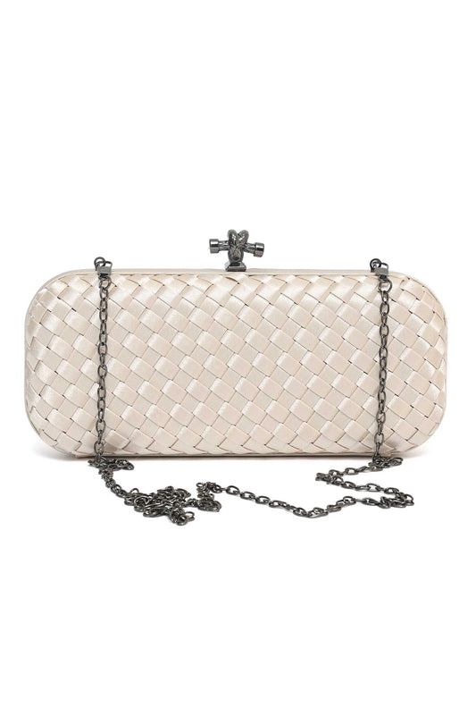WOVEN SATIN CLUTCH-BEIGE