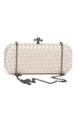WOVEN SATIN CLUTCH-BEIGE