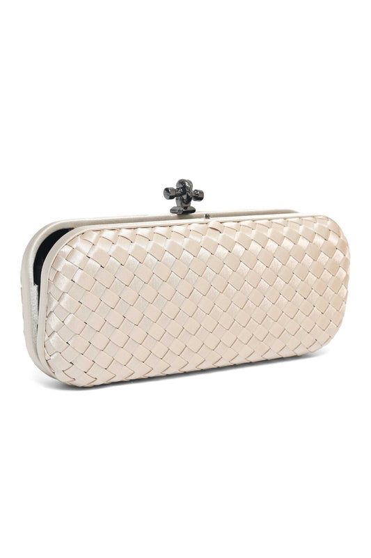 WOVEN SATIN CLUTCH-BEIGE