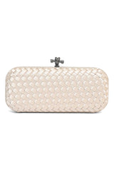 WOVEN SATIN CLUTCH-BEIGE