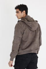 TWO-TONE SUEDE HOODIE-DK-GREY