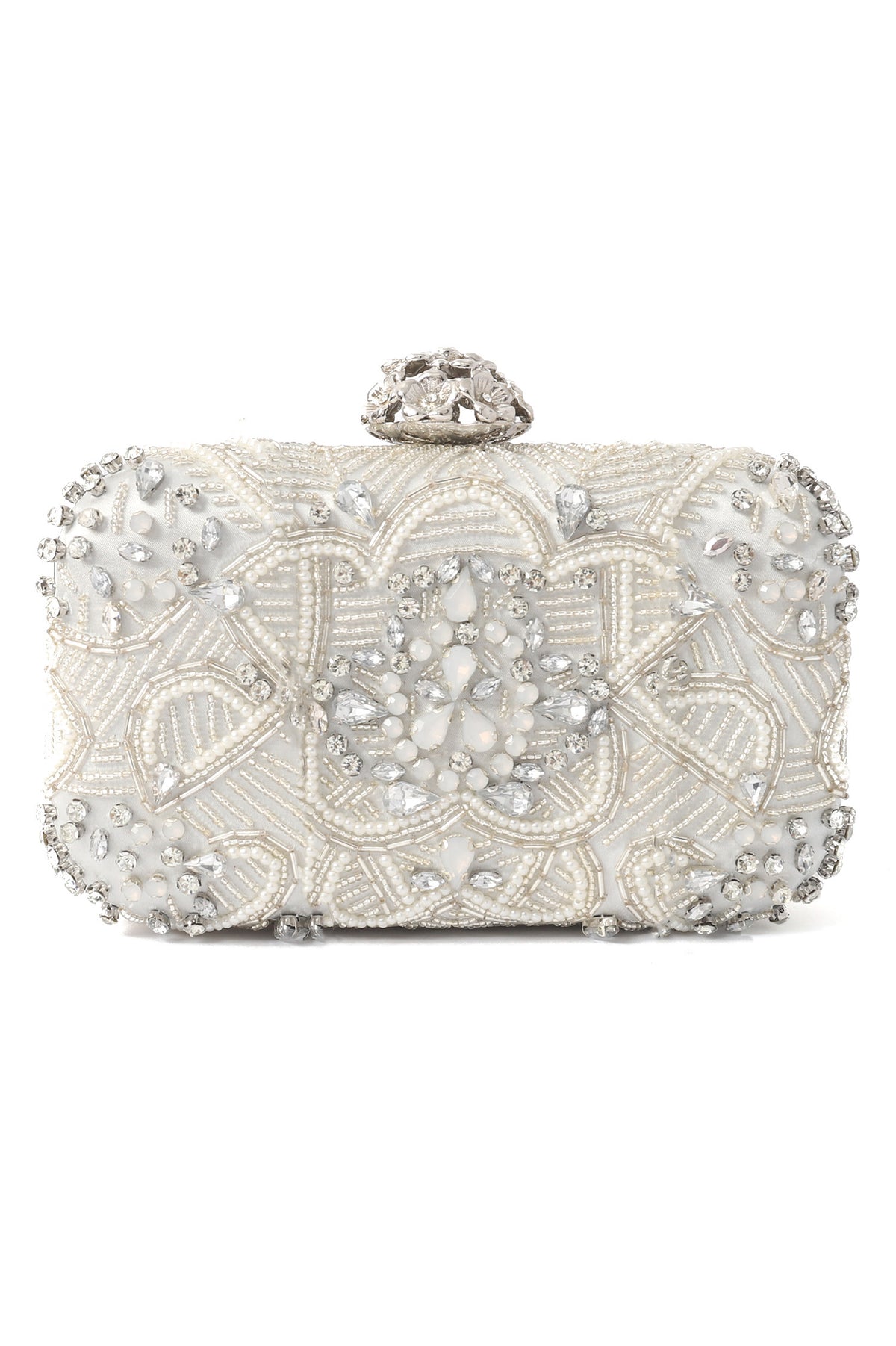 OPULENCE BEADED CRYSTAL CLUTCH-SILVER