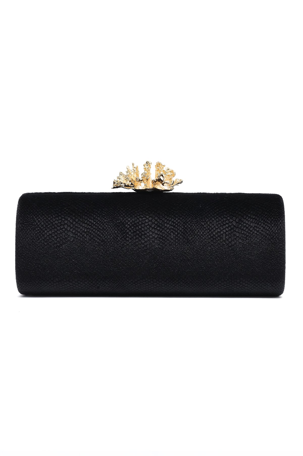 CORAL BLOOM VELVET BARREL CLUTCH-BLACK