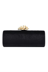 CORAL BLOOM VELVET BARREL CLUTCH-BLACK