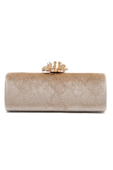CORAL BLOOM VELVET BARREL CLUTCH-CHAMPAGNE
