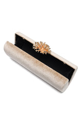 CORAL BLOOM VELVET BARREL CLUTCH-CHAMPAGNE