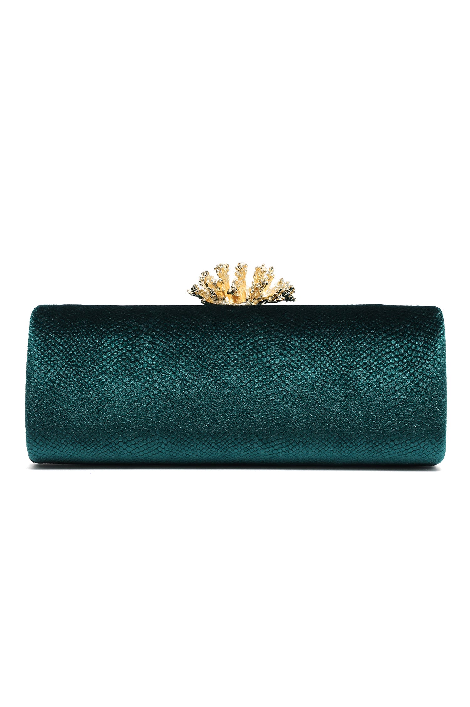 CORAL BLOOM VELVET BARREL CLUTCH-GREEN