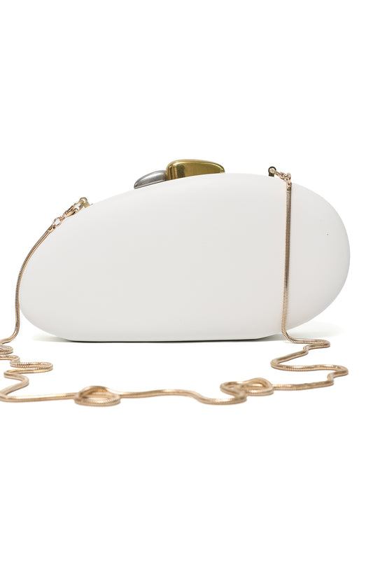 SCULPT OVAL CLUTCH-WHITE