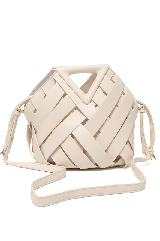 LATTICE MODERN HAND BAG-WHITE