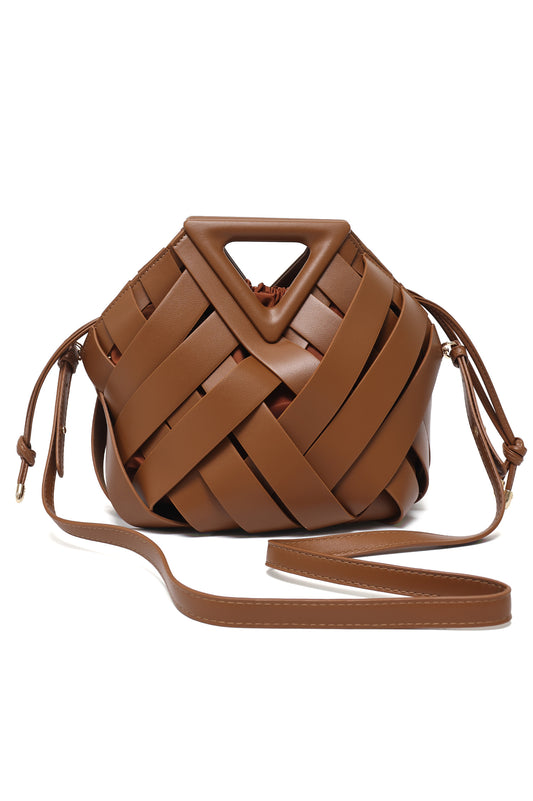 LATTICE MODERN HAND BAG-BROWN
