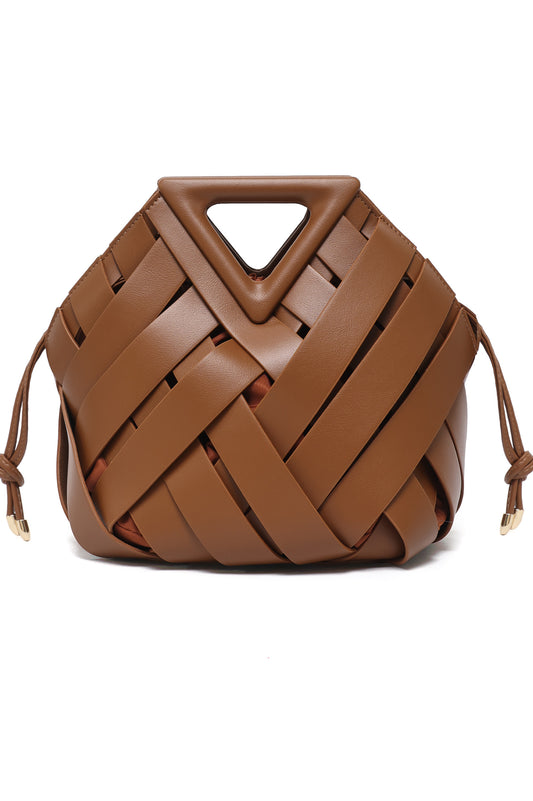 LATTICE MODERN HAND BAG-BROWN