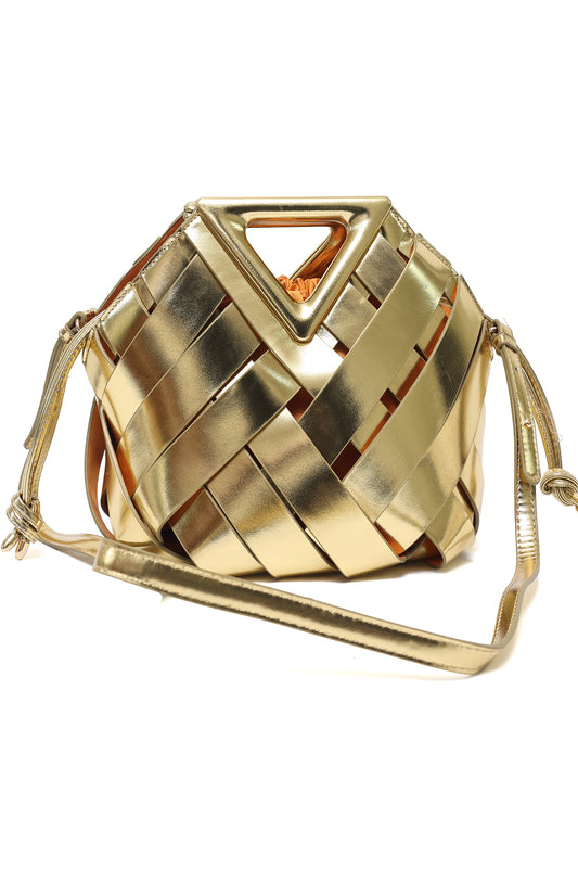 LATTICE MODERN HAND BAG-GOLD