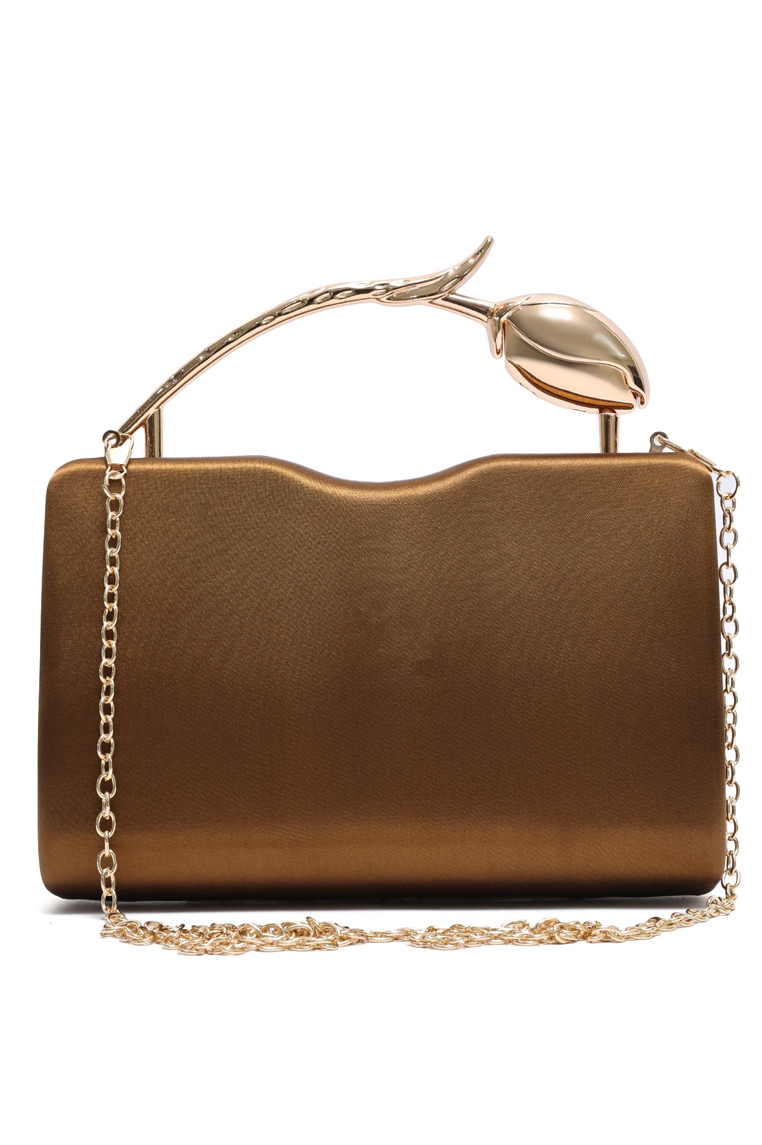 TULIP HANDLE SATIN CLUTCH-BRONZE